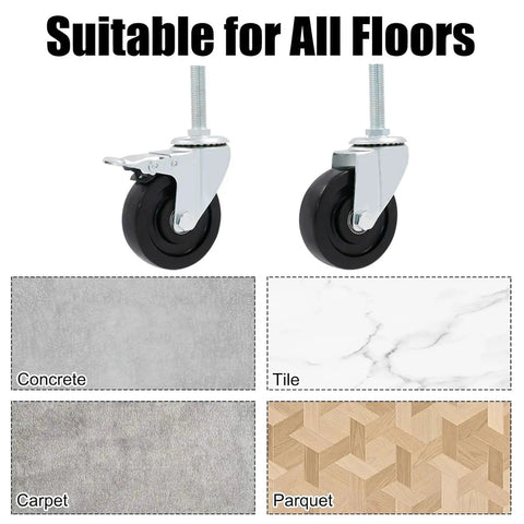 Heavy Duty Swivel Caster With Brake For Workbenches, Carts, And Furniture M-Threaded Stem on various floor types