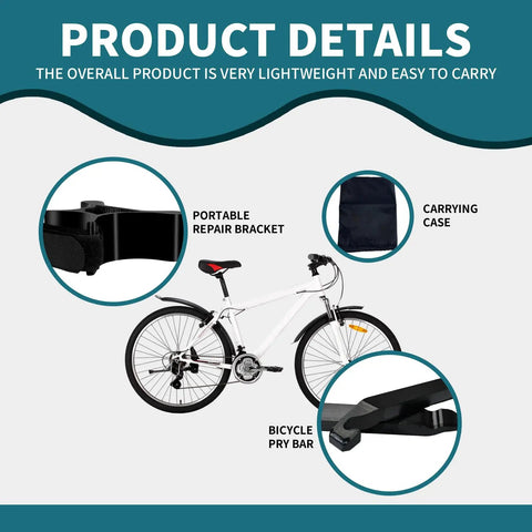 Six Piece Portable Bike Repair Stand Kit For Bicycles And E Bikes On The Go With Two Maintenance Brackets Three Pry Bars And Carrying Case