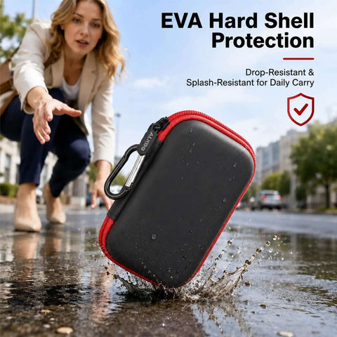 Rock Solid USB Stick Case And Thumb Drive Holder Clutch Tech Storage Pouch For SanDisk Kingston Drives on wet pavement.