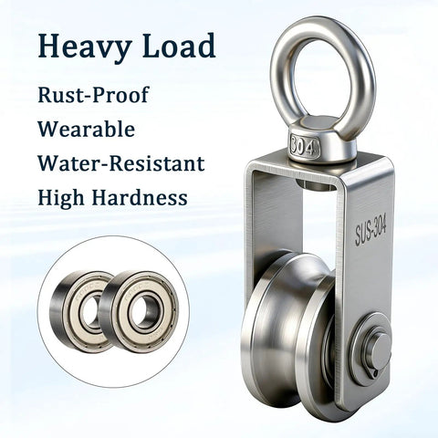 Beefy Stainless Steel Cable Pulley Block With Silent Bearings Swivel Kit For Heavy Duty Applications 550lb Load Capacity For Garage Attic Kayak Deer Hanging Gym Equipment 4 Pack, stainless pulley with bearings