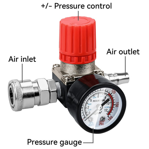 Air Compressor Pressure Regulator With Dial Gauge 0 To 175 PSI For Air Tools And Home Garage Use Four Way Valve Easy Install