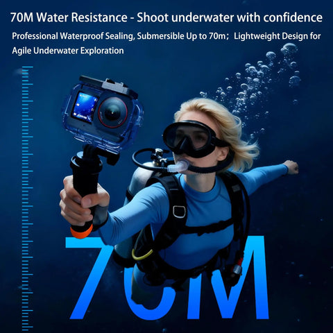 Diver using Waterproof Case For DJI Osmo Action 6 With 70m 229ft Depth Rating Anti Fog Lens during underwater exploration.