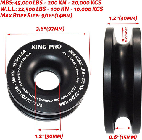 Recovery Ring And Soft Shackle Set For Off Road Recovery 35,000 Lbs Strength Snatch Ring 45,000 Lbs with specifications shown.