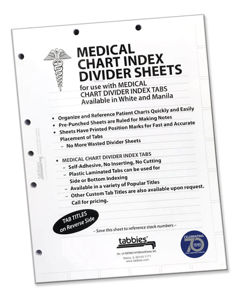 Medical Chart Index Divider Sheets White 110 Lb Stock 400 Per Box Seven-Hole Punched For Folders And 3 Ring Binders Ruled For Fast No-Fuss Chart Organization And Easy Notation