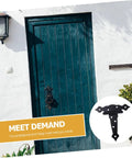 HAKIDZEL strap door hinge, black painted wrought iron, heavy-duty decorative hinge on blue-green door