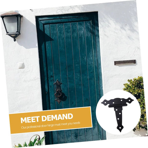 HAKIDZEL strap door hinge, black painted wrought iron, heavy-duty decorative hinge on blue-green door