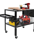 Heavy Duty Welding Table 36x24 Inch Portable Carbon Steel Workbench With 1200 Lb Load Capacity Locking Casters And Wheels with tools