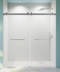 68-72 Inch Frameless Double Bypass Sliding Shower Door With Brushed Nickel Finish, Three Eighths Inch Tempered Glass in bathroom
