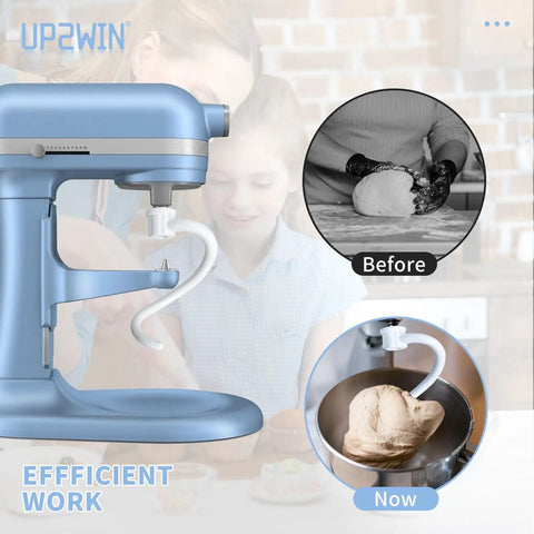 Coated Spiral Dough Hook Replacement For Lift Stand Mixers Built Tough Aluminum Dough Hook with before and after dough kneading