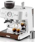 All-In-One 58mm Espresso Machine With Built-In Grinder And Milk Steam Wand, 15 Bar, Stainless Steel, Anti-Static Grinder, Barista-Grade Home Cafe Cappuccino And Latte Maker, 2026 Upgraded, showing front view in Pearl White
