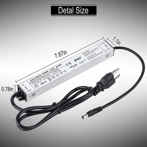 4 Pack LED Driver 40W Waterproof IP67 Power Supply 90V to 265V AC to 12V DC Constant Voltage with plug and cable dimensions