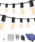 Solar String Lights Outdoor 100ft G40 Globe Bulbs Waterproof Dimmable LED With Remote Solar Powered For Patios