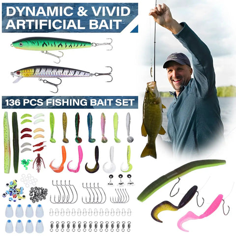 Fisherman holding catch with assortment from 136 pcs fishing bait set, part of Go To Fishing Backpack With Tackle Boxes And Rod Holder.