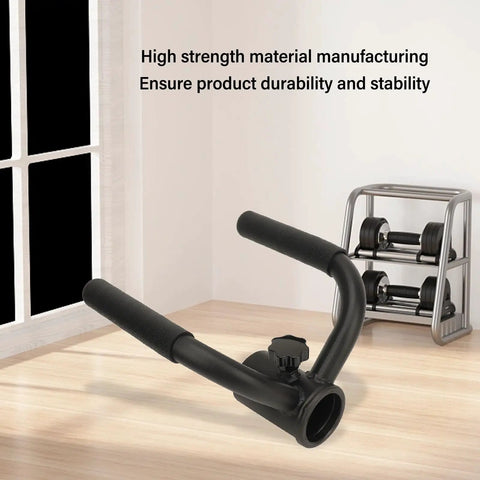 Heavy Duty T Bar Row Barbell Handle For Home Gym High Strength Iron Attachment on wooden floor with dumbbells in background