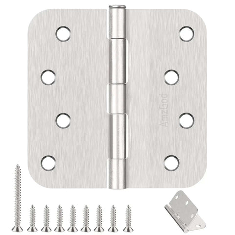 4 Inch Door Hinges 3 Pack Brushed Nickel Satin Finish Five Eighth Inch Radius Corners Heavy Duty 4x4 Interior Hinges With 8 Holes And 27 Screws For Easy Install On Residential Front Doors