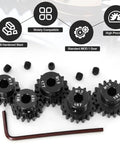 Beefed Up High Speed Pinion Gear Set 15T 16T 17T 18T 19T 5mm Bore Hardened Steel For One Eighth And One Tenth Scale RC Buggy SCT Stadium Truck