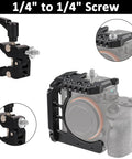 Heavy Duty Dual End Camera Tripod Screw 1/4 20 Male To Male 4 Pack attached to camera rig with clamp and screw detail.