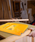 Heavy Duty Long Featherboard Kit With Extended Slot Board Base And Bright Yellow Safety Guard For Table Saw Planers Miter Track Jigs on workbench.