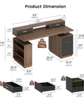 Product dimensions of Premium 63 Inch Electric Height Adjustable Standing Desk With Four Drawer Filing Cabinet.