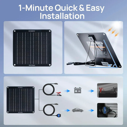 Dual Charging Solar Battery Trickle Charger Maintainer With OBD II Plug And Alligator Clips 12V Waterproof Kit installation guide