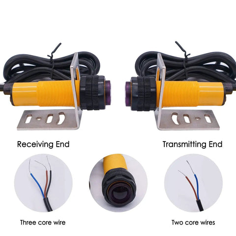 1 Pair M18 Photoelectric Sensor Infrared Through Beam Reflection Optical Switch NPN NO 6-36VDC Proximity Sensor With Mounting Bracket