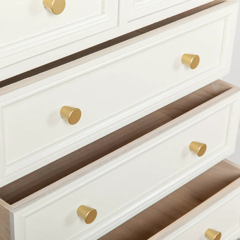 Gold Dresser Knobs Set Of 10 Small Gold Drawer Knobs For Cabinets And Furniture Easy Install With Included Screws One Inch And One And Three Quarter Inch Sleek Modern Hardware Upgrade For Dressers Cabinets Chests And Nightstands. Gold knobs on white dresser drawers.