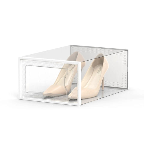 12 Pack Clear Shoe Storage Boxes For Closet Organization, Stackable And Foldable Sneaker Racks with see-through front door.