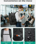 Man carrying Underseat Carry On Travel Backpack With Removable Shoe Compartment For Mess Free Packing TSA Approved Waterproof in airport