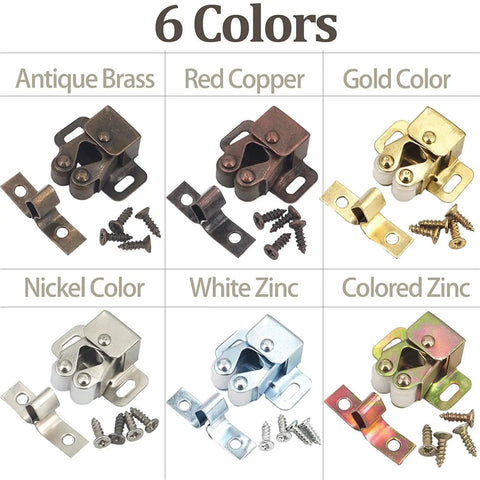Double Roller Catch 40 Set Cabinet Door Roller Latch Kit Easy Install For Furniture Soft Dampers in six colors including Antique Brass