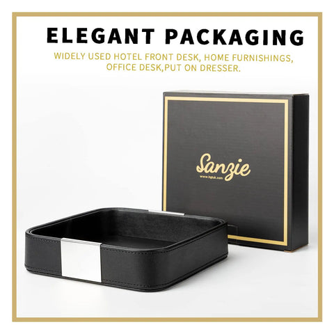 Luxury Leather Desktop Tray With Metal Accents Grab and Go Ready Small Catchall Organizer for Entryway in packaging