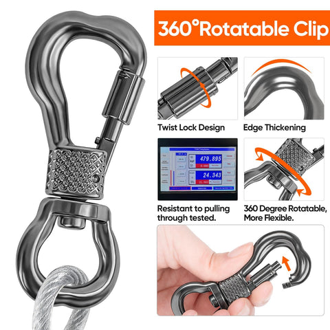 360-degree rotatable clip of 15Ft Reflective Tie Out Cable For Dogs Up To 250 Pounds, Heavy Duty Stainless Steel Wire Leash
