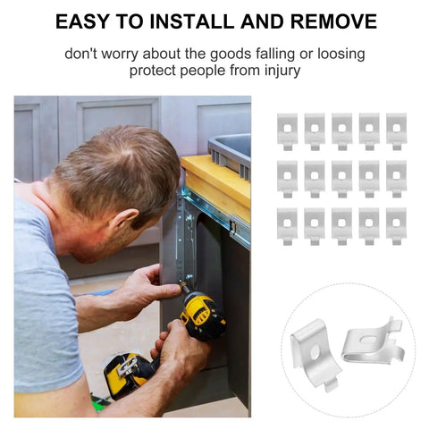 Man installing Adjustable Shelf Support Clips Clamp Aluminum Alloy Set of 50 Pieces for Wine Cabinet and Display Cabinet