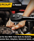Workhorse Three Piece Ratchet Wrench Set With 1 4 Inch 3 8 Inch And 1 2 Inch Drives Reversible Quick Release Ratchets 90 Tooth Gear 4 Degree Swing Ergonomic Chrome Alloy Handles For Smooth Action In Home DIY And Auto Repair, 90-tooth ratchet in engine bay