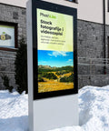 Freestanding Outdoor Digital Display Kiosk With Badass Weather Protection And Super Bright Capacitive Touchscreen, snow coverage.