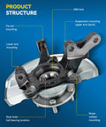 Front Steering Knuckle And Wheel Bearing Hub Assembly For Toyota Camry 1997 To 2001, front view with labeled parts