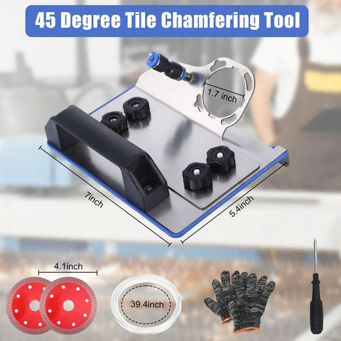 Adjustable 45 Degree Tile Chamfering Tool With Angle Grinder Stand And Attachments Includes 1 Meter Hose Gloves Screwdrivers Two Blades Bracket Set For Pro Grade Tile Cuts And Easy Chamfers Fathers Day Gift