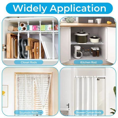 Image showing closet rods, kitchen rods, curtain rods, and shower curtain rods in various home applications.