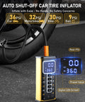 Go-To Portable Tire Inflator With Gauge 150 PSI shown with digital LED screen near car tire.