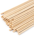 Straight Up Natural Bamboo Wooden Dowel Rods Quarter Inch by Twelve Inches Solid 50 Piece Craft Sticks stacked and ready for DIY projects.