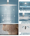 Polished Chrome 12 Inch Ceiling Mount Shower System With Rain Shower Head And Handheld Spray Luxury Shower Combo With Pressure Balance Valve Shower Trim Included For Bathroom Upgrade, featuring high-pressure rainfall and adjustable angles.