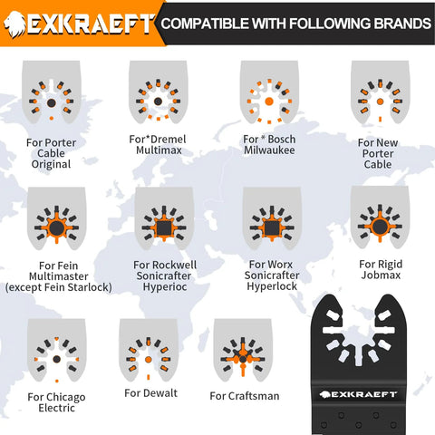 110-piece titanium oscillating tool blade set; universal fit for metal, wood, plastic; works with Dewalt, Milwaukee