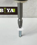 Heavy Duty White Wood Screws 120 Piece Bulk Kit Featuring Rugged Carbon Steel Frame For Cabinet Fastening And No Sweat Self Tapping Install In Three Handy Sizes, driving into surface.
