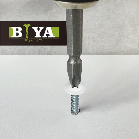Heavy Duty White Wood Screws 120 Piece Bulk Kit Featuring Rugged Carbon Steel Frame For Cabinet Fastening And No Sweat Self Tapping Install In Three Handy Sizes, driving into surface.