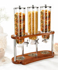 Triple Cereal Dispenser Countertop Stand With Independent Twist Knobs Moisture Sealed Clear Canisters For Oats Granola Rice Nuts And Coffee Beans.