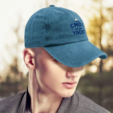 Cyan Blue Unisex Washed Adjustable Baseball Cap Lightweight And Breathable Dope Comfort For Men And Women worn by a model