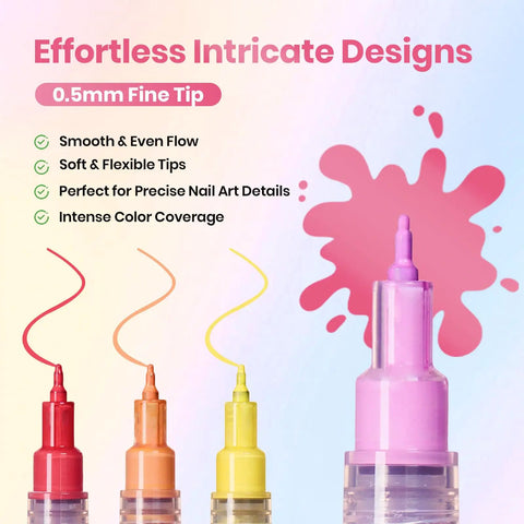 12 Color Nail Art Pens Set With 0.5mm Fine Tip For Precise Lines And Quick Air Drying Acrylic Markers For Nail Art Designs
