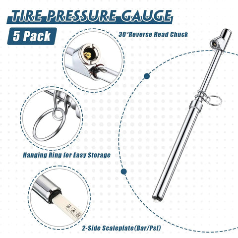 5 Pack Dual Head Tire Pressure Gauges Pencil Style Heavy Duty Auto Service Tools Pro Grade For Car Truck Motorcycle Bike 10 To 150 Psi