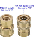 Two-pack brass pressure washer couplers with 1/4-inch quick-connect to female NPT fittings, 5000 PSI.