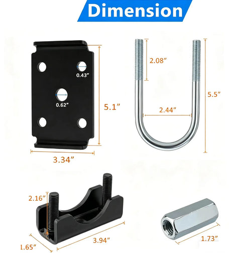 Heavy Duty Trailer U Bolt Kit For 2 3 8 Inch Axle Dexter K7138400 Compatible dimensions of hardware parts and mounting components.