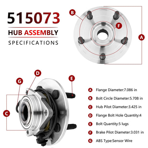 Front Wheel Hub Bearing Set For Dodge Ram 1500 2002 2003 2004 2005 Pair Wheel Hub Assemblies with specifications diagram